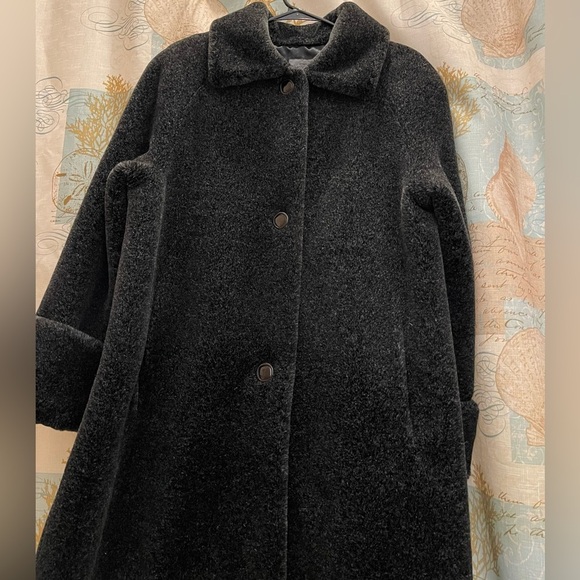 AR Bernardo Black Fuzzy Ombré Teddy Faux Fur Fuzzy Winter Coat Mob Wife Lg EUC - Picture 4 of 12